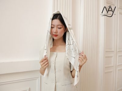 khăn choàng lụa vẽ tay hà nội ms3